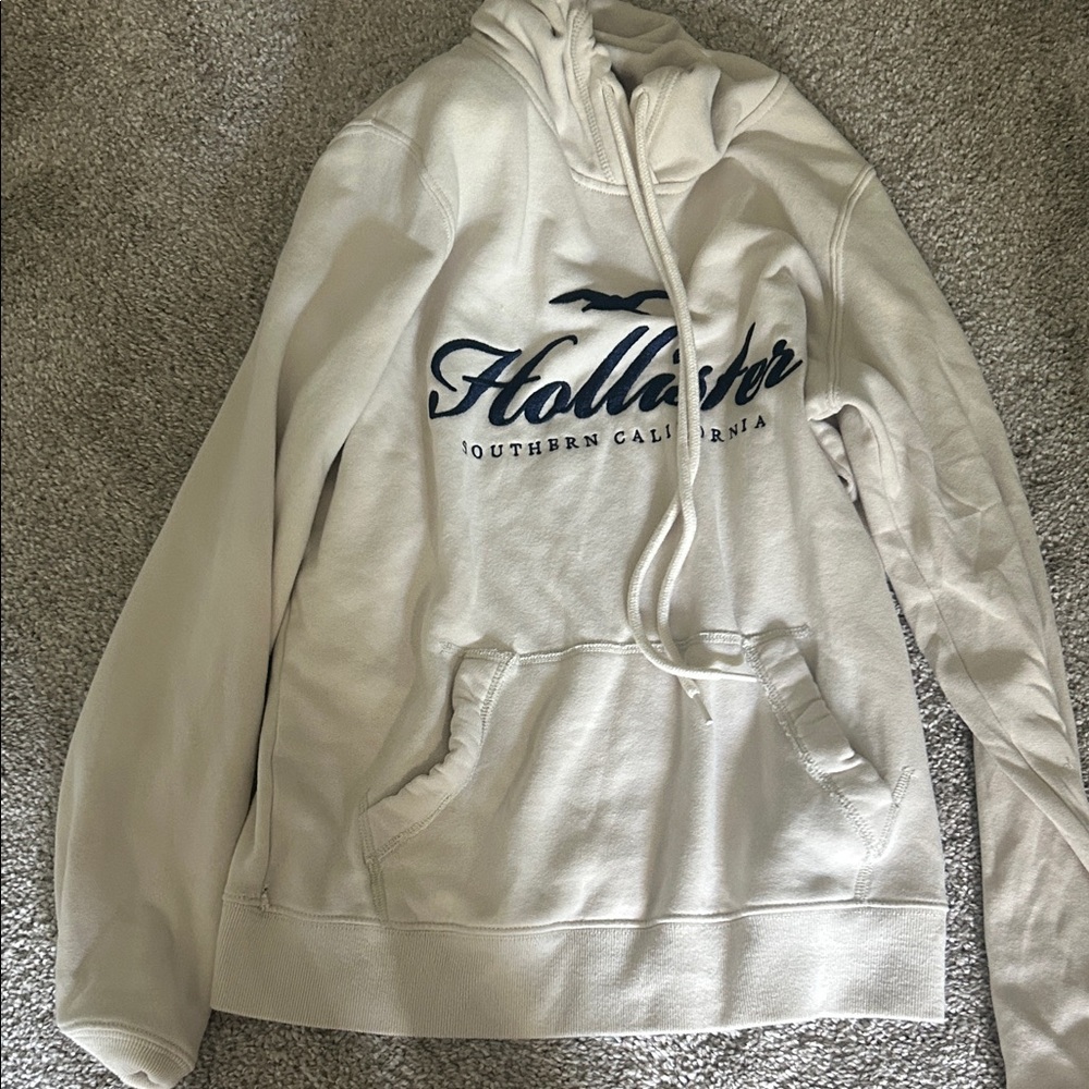 Hollister Off-White Hoodie with Navy Logo